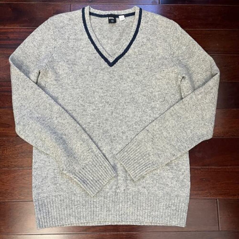 BDG Urban Outfitters Mens V Neck Sweater Sz‎ M Grey Lambswool Preppy, Grandpa